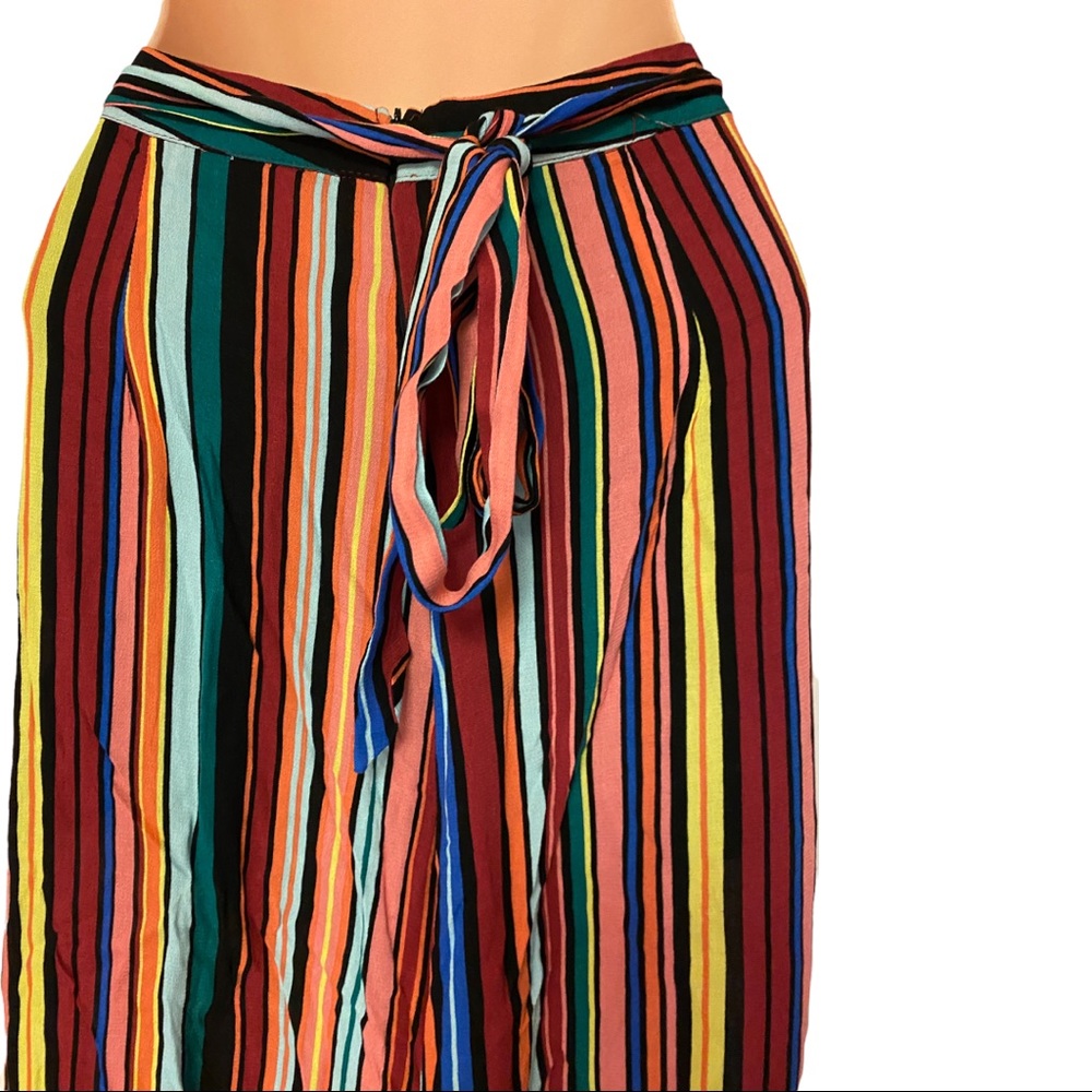 AQUA Faux Wrap Striped Rayon Casual Resort Vacation Wide Leg Boho Retro Pant - Picture 5 of 16